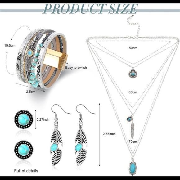 NEW 6 Pc Jewelry Set for Women Boho Turquoise Necklace Bracelet Earring … - Picture 2 of 5